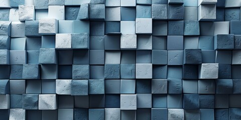 A blue and white wall made of blocks