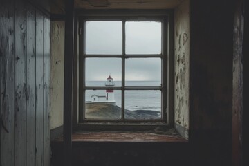 Fototapeta premium Window see lighthouse architecture transparent tranquility