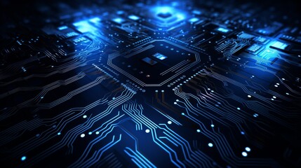 Explore the Future: A Vibrant Display of Innovation and High-Tech Elements on a Dark Blue Background, Perfect for Modern Science, Cyber Technology, and Digital Transformation Themes