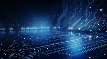 Explore the Future: A Vibrant Display of Innovation and High-Tech Elements on a Dark Blue Background, Perfect for Modern Science, Cyber Technology, and Digital Transformation Themes