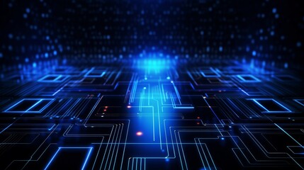 Explore the Future: A Vibrant Display of Innovation and High-Tech Elements on a Dark Blue Background, Perfect for Modern Science, Cyber Technology, and Digital Transformation Themes