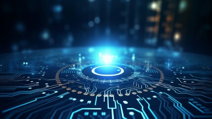 Explore the Future: A Vibrant Display of Innovation and High-Tech Elements on a Dark Blue Background, Perfect for Modern Science, Cyber Technology, and Digital Transformation Themes