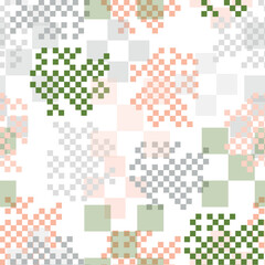 Seamless vector background with multicolored cubes in 3D style.  Above the picture are placed concentric rounded squares.