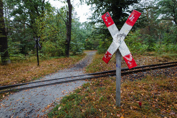 A railway crossing in the forest, St. Andrew's Cross in the forest