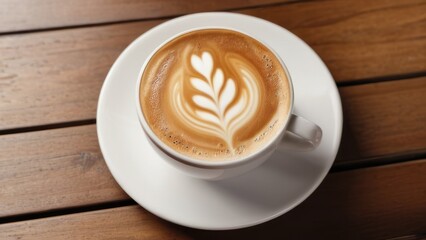 cup of coffee on wooden table