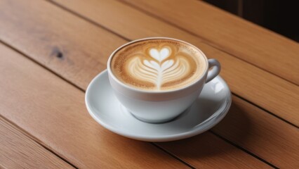 cup of coffee on wooden table