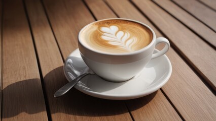 cup of coffee on wooden table