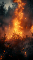 Obraz premium small fire in the grass in the forest.