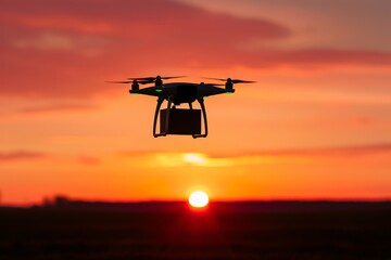 Fototapeta na wymiar Sunset Flight: Drone Delivery Against the Dusk Sky