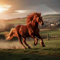 Stunning galloping wild chestnut horse