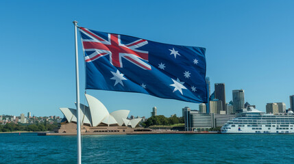 Australian Flag The Union Jack and Southern Cross stars of the Australian flag flying high over the...