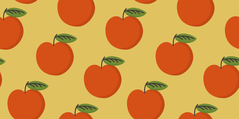 Simple bright vintage seamless pattern with red apples on yellow background.