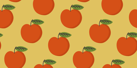 Obraz premium Simple bright vintage seamless pattern with red apples on yellow background.