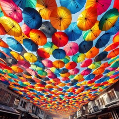 Fototapeta na wymiar Vibrant Abstract Colorful Umbrellas High Quality Images for Creative Projects