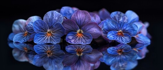 A close up of blue flowers with a purple hue
