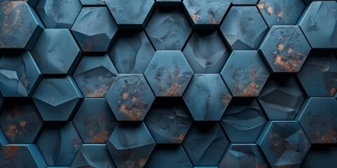 A blue and orange hexagonal pattern with a metallic look