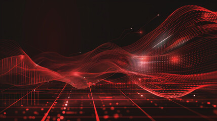 The technology background of red and black geometric lines and waves