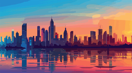 Vector Colourful panoramic cityscape of Mumbai with s