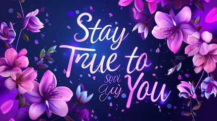 A vibrant violet background illuminating the inspirational quote "Stay True to You"