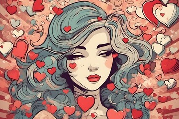 A cartoon depicts a teenage girl lost in dreamy thoughts, her eyes sparkling with hopes and fantasies of romantic love and affection.