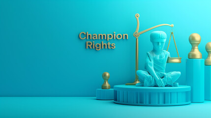 A vibrant turquoise setting with the statement "Champion Human Rights" for International Human Rights Day.