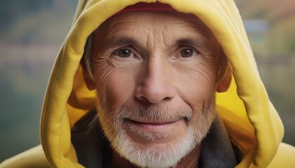 old man wearing a yellow hoodie 