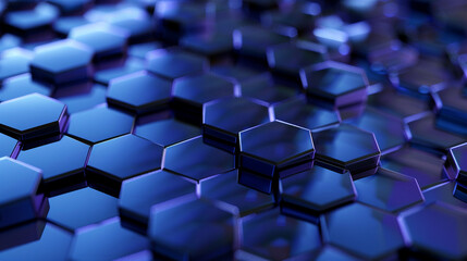 Geometric patterns of indigo hexagons shifting and morphing in a hypnotic display of digital artistry.