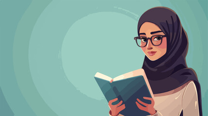 Vector portrait of cute brunette arab woman reading
