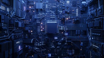 Blue Neon Lights on a High-Density Server Motherboard