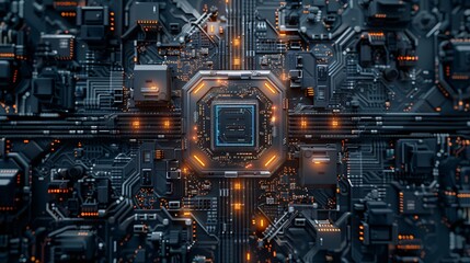 Futuristic CPU Enclosed in Hexagonal Light on Motherboard