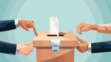 Vote ballot box. Hands putting votes into the box - obrazy, fototapety, plakaty