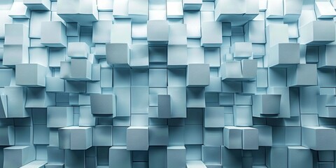 A wall of white cubes with a blue background