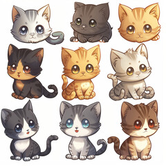 Fototapeta premium Collection of funny cat illustrations in a cartoon style