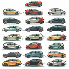 Vector illustration of various cars, trucks, and vans in silhouette, perfect for traffic icons or logos