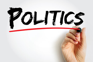 Politics is the set of activities that are associated with making decisions in groups, or other forms of power relations among individuals, text concept background - 796517563