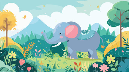 Wild animals with landscape - cute cartoon vector illustration