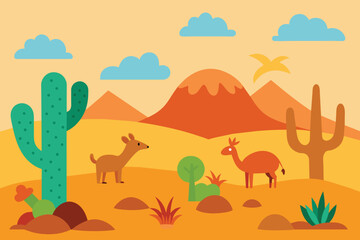 Obraz na płótnie Canvas Desert Flora And Fauna Cartoon Set vector