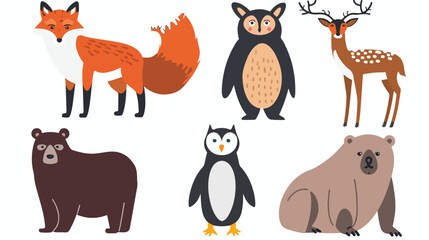 Winter animals vector illustration in flat cartoon