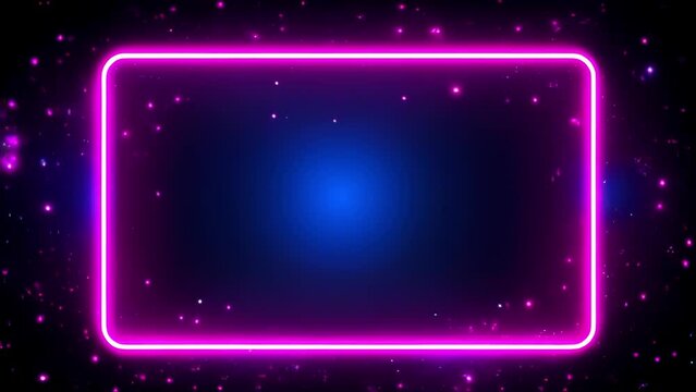 neon glowing empty frame for text, festive shining particles, Vibrant neon border illuminated , holiday promotions, birthday announcements, and sales events with space for customization, seamless loop