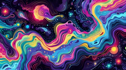 Colorful background with coiling tendrils and supernovas - obrazy, fototapety, plakaty