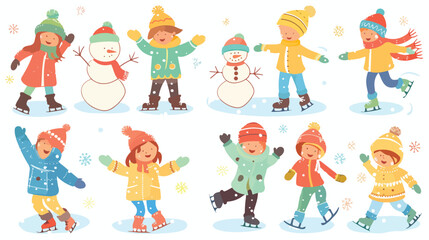 Obraz na płótnie Canvas Winter children set with different kids playing outdo