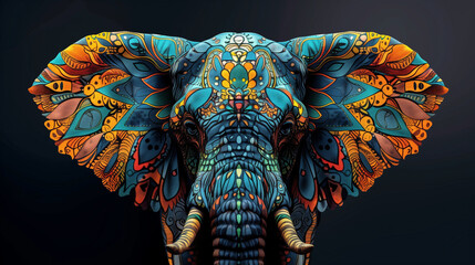 Obraz premium Vibrant Thai temple mural depicts a majestic elephant in a park, a traditional symbol in Asian art and culture