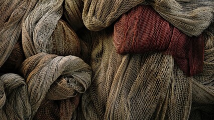 abstract waving texture in stacked fishing net as background