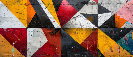 Modern graffiti artwork featuring geometric patterns and sharp lines, showcasing contemporary street art culture.