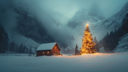 Illuminated Christmas tree in natural environment. - 796520151