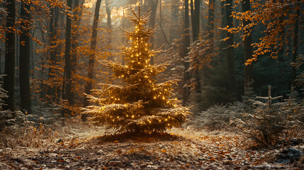 Illuminated Christmas tree in natural environment. - 796520176