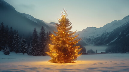 Illuminated Christmas tree in natural environment. - 796520185