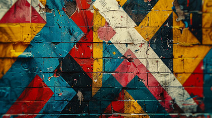Vibrant contemporary graffiti featuring geometric patterns and digital motifs in a metropolitan setting, showcasing urban creativity and modern artistic expressions.