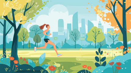Woman exercising in the park. Vector illustration 