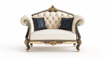 A Comfortable Sofa With Soft Pillows Isolated On A White Background.	
